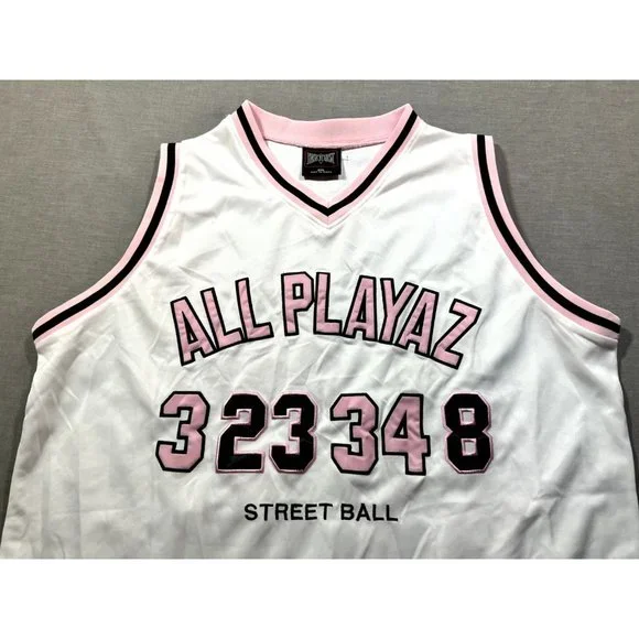 All Playaz Streetwear Basketball Jersey Tank Top White & Pink Patches Adult 2XL - Picture 2 of 9
